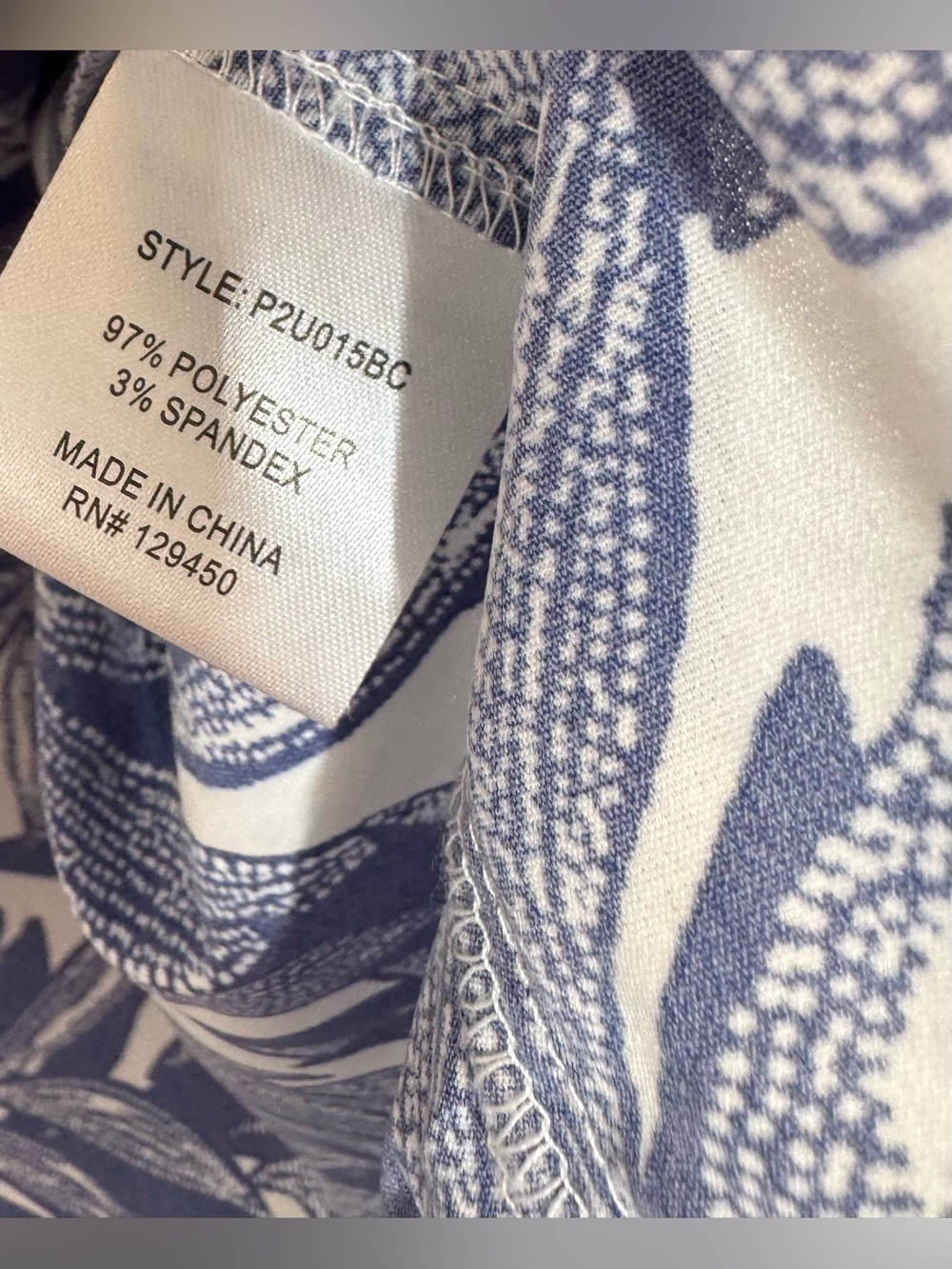 Como black White and Blue tropical Leaf-Print Long-Sleeve Blouse vacation sz xl - Picture 4 of 6
